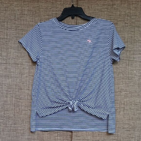 Abercrombie Kids Navy and White Striped Tee - Picture 1 of 4